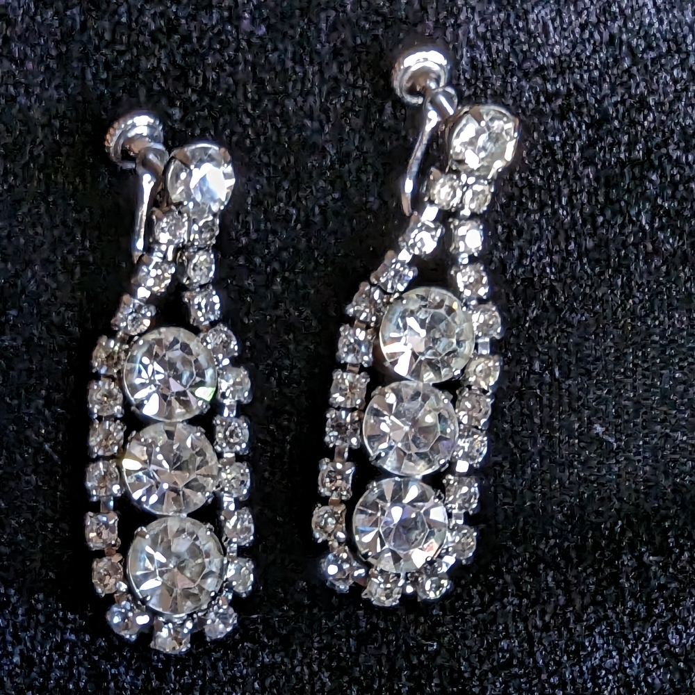 Vintage Dangle Screw-On Earrings with Clear Stones circa 1950s